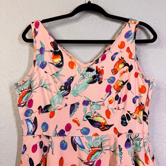 HEARTS & ROSES Dress‎ 12 Sandy Birds Peach Tropical Novelty Vintage Repro Birds - Picture 6 of 14